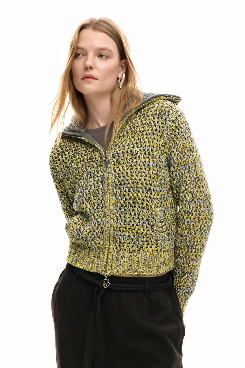 Maglione con cerniera a maglia BLACK