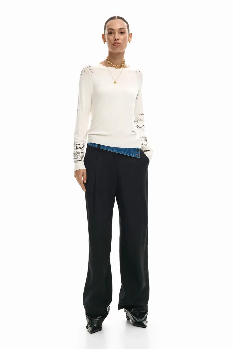 Maglione con maniche lettering WHITE miniatura 2