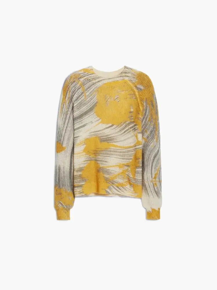 maglione con texture, collo rotondo, manica lunga raglan e stampa di forme sinuose