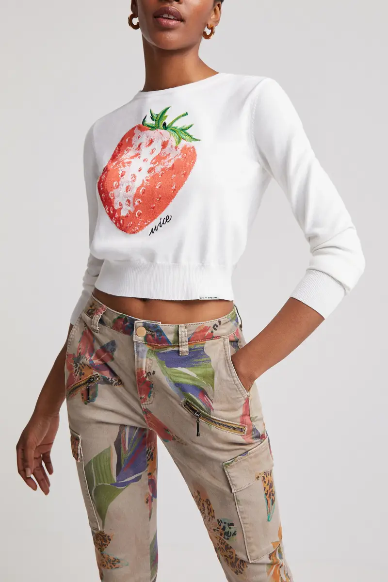 Maglione cropped fragola WHITE miniatura 2