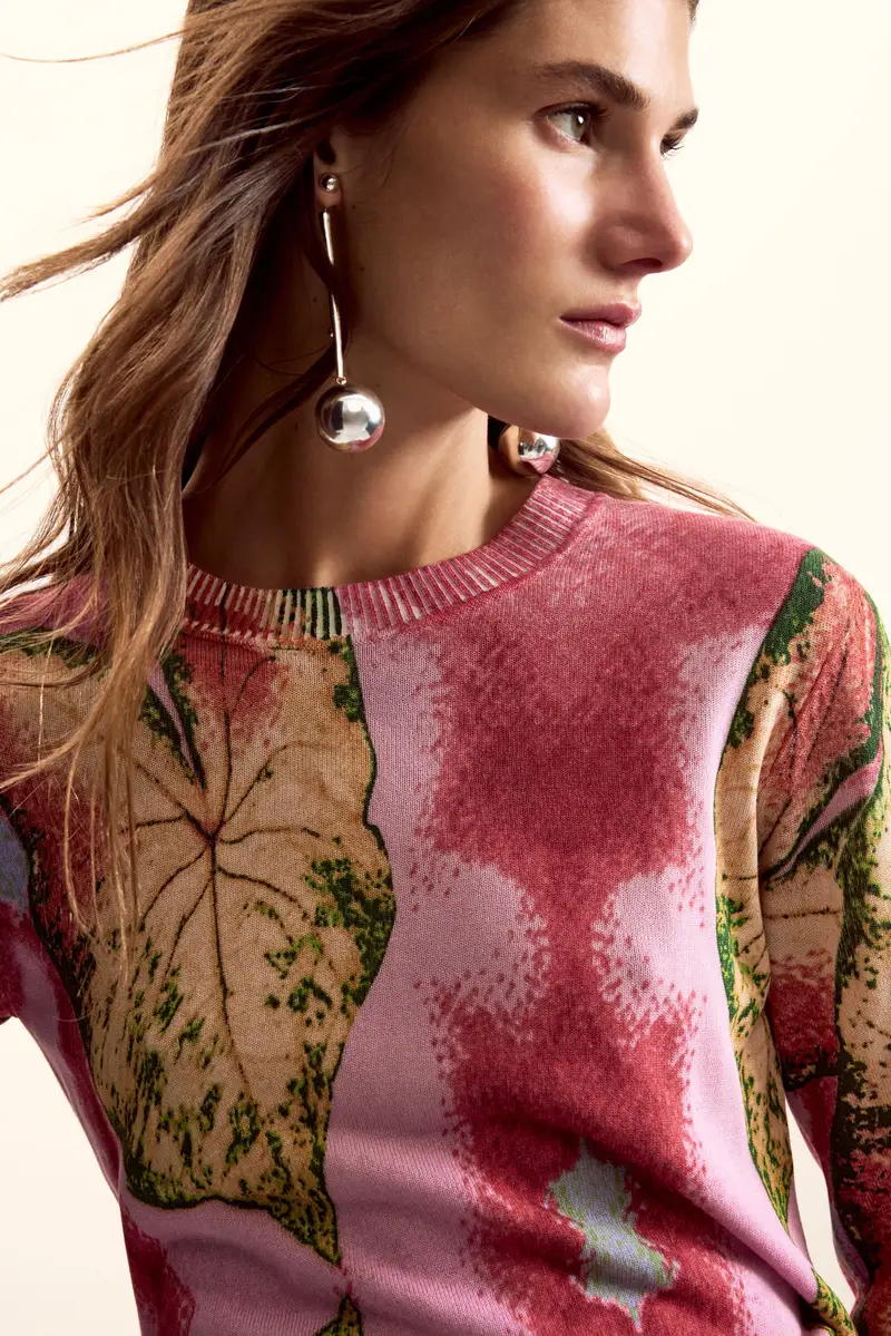 Desigual Maglione a maniche lunghe con stampa astratta rosa e verde miniatura 2
