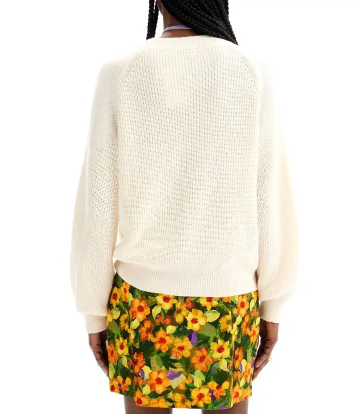 Maglione Donna Bianco a Collo Alto con Dettagli a Contrasto miniatura 2