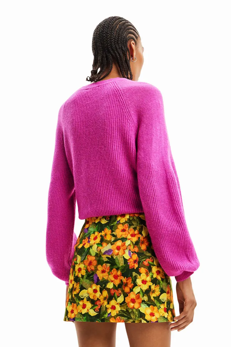 Maglione Donna Rosa a Collo Alto con Dettagli a Contrasto miniatura 2