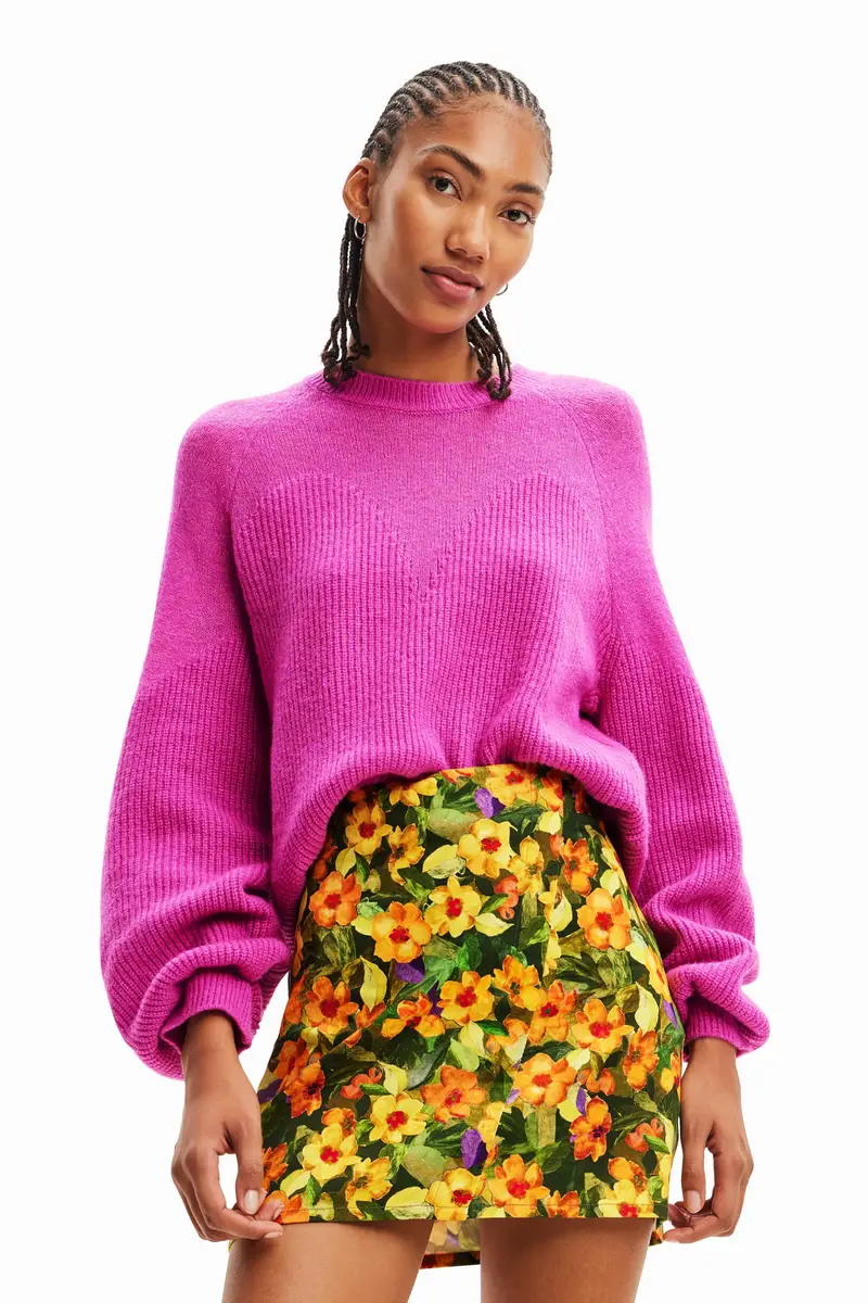 Maglione Donna Rosa a Collo Alto con Dettagli a Contrasto