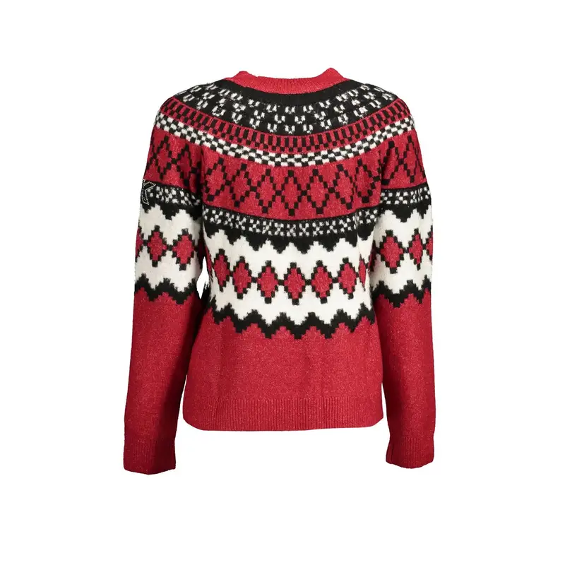 Maglione Donna Rosso Collo Alto Dettagli a Contrasto miniatura 2