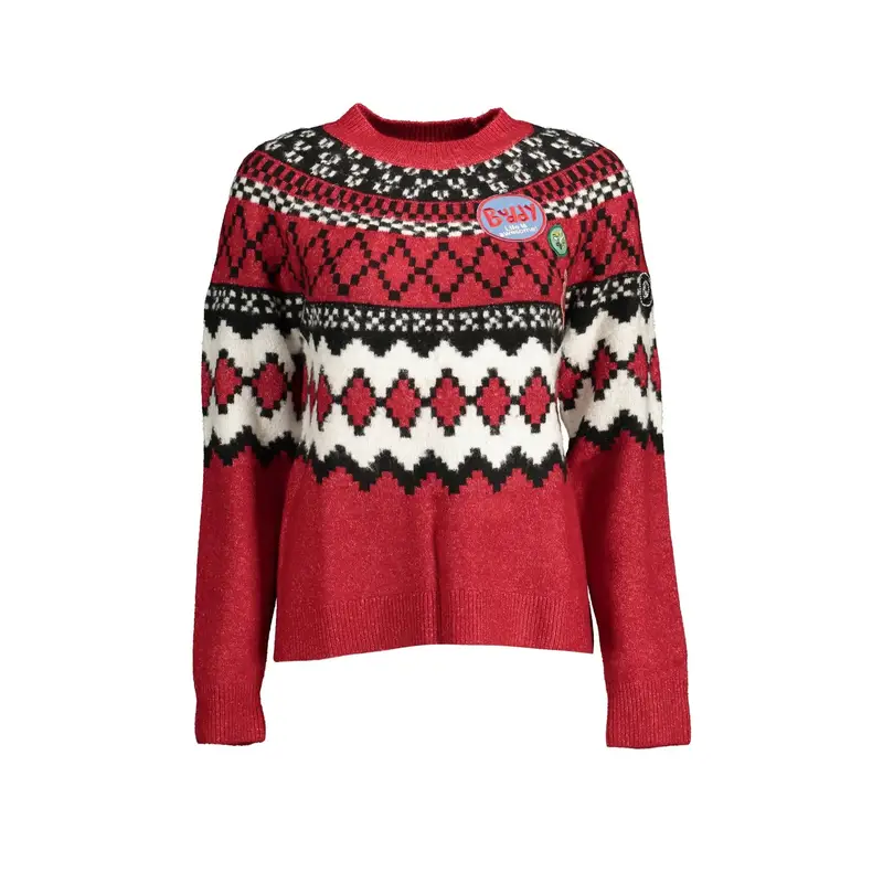 Maglione Donna Rosso Collo Alto Dettagli a Contrasto