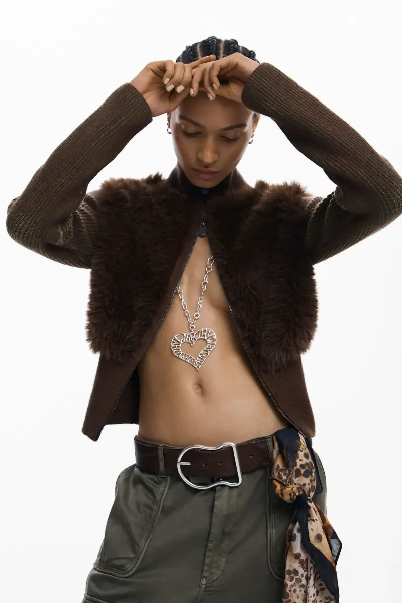 MAGLIONE IN MAGLIA CON PELO BROWN miniatura 2