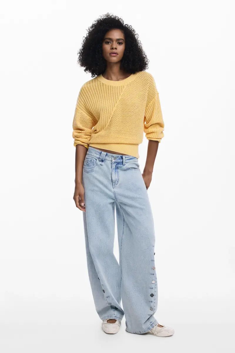 Maglione in maglia ricamata YELLOW miniatura 2