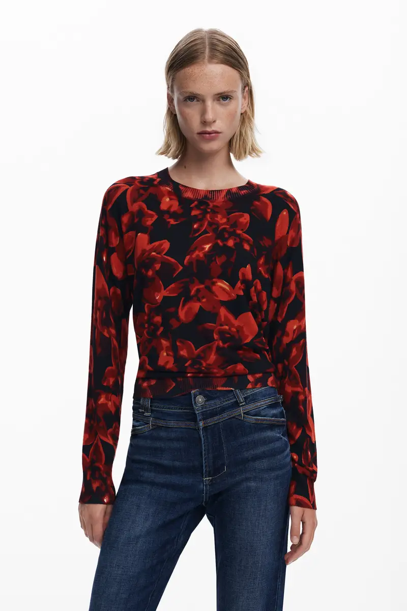 Maglione leggero a fiori BLACK