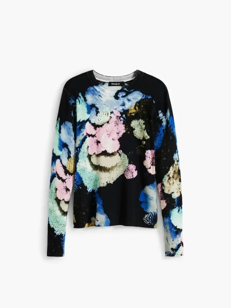 maglione leggero a maniche lunghe e collo rotondo con stampa di ninfee disegnato da monsieur christian lacroix