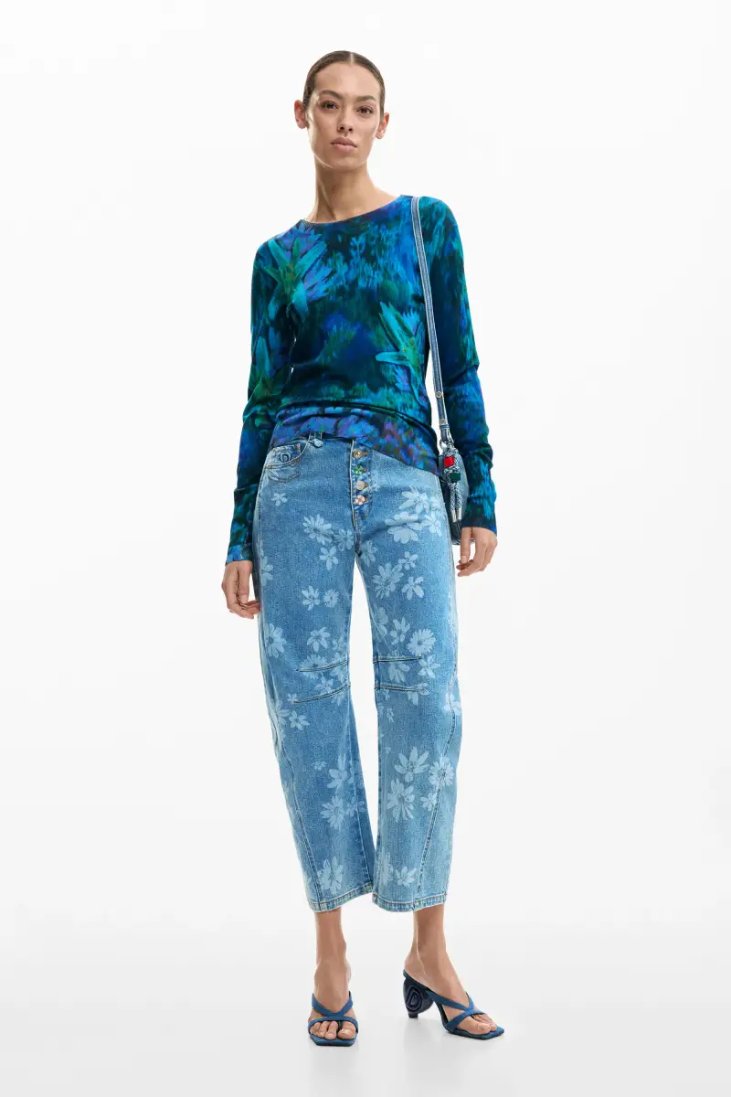 Maglione leggero con fiori da giardino GREEN miniatura 2