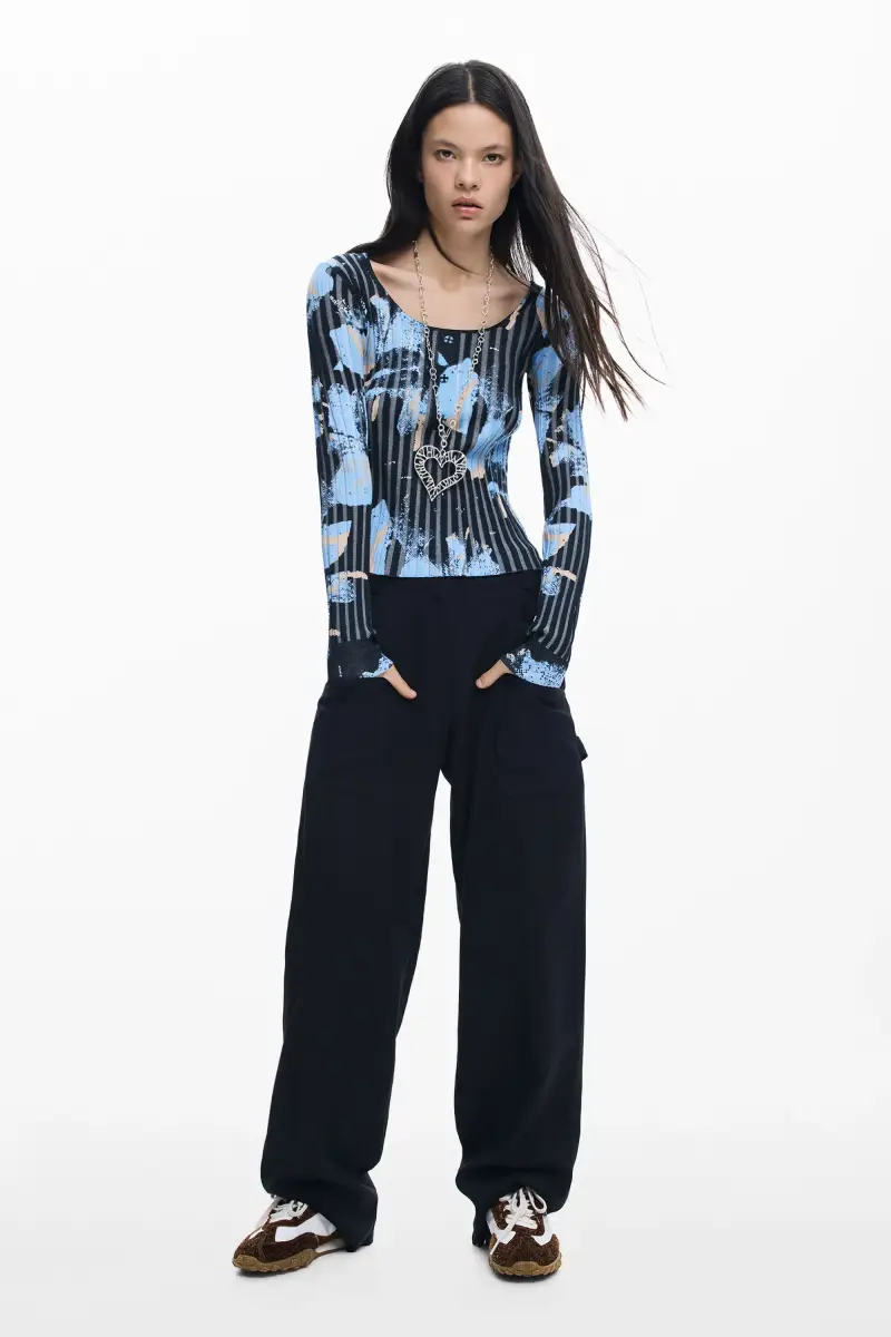 Maglione leggero con texture floreale BLUE miniatura 2