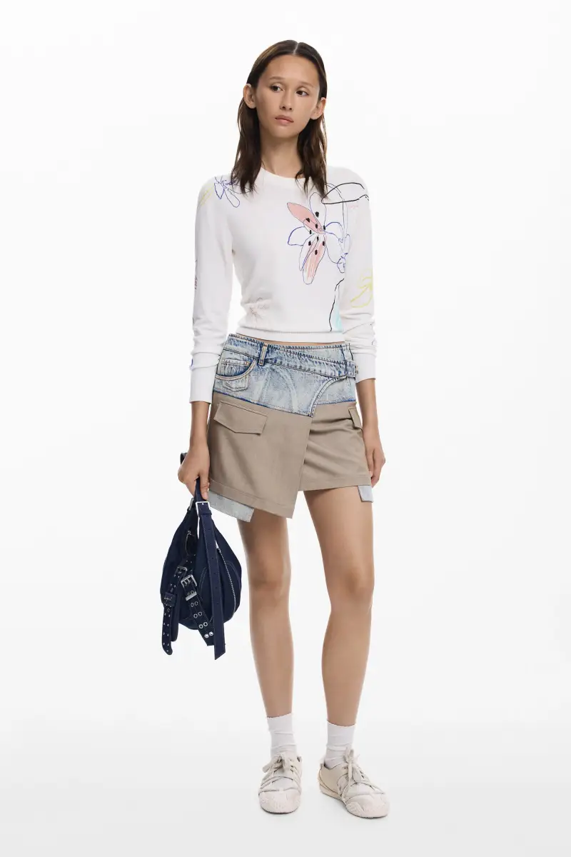 Maglione leggero con tratti floreali WHITE miniatura 2