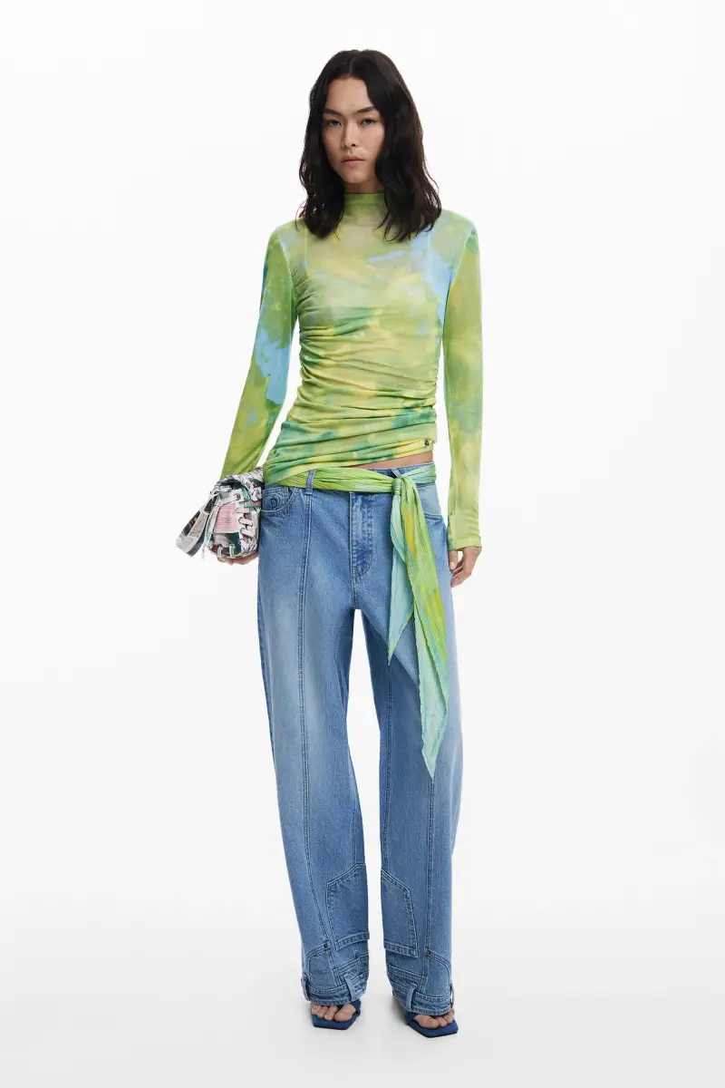 Maglione leggero drappeggiato acquerello GREEN miniatura 2