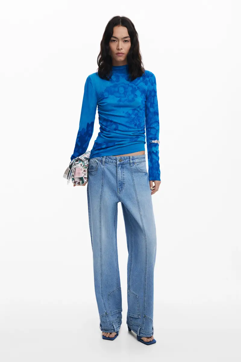 Maglione leggero lungo ad acquerello BLUE miniatura 2