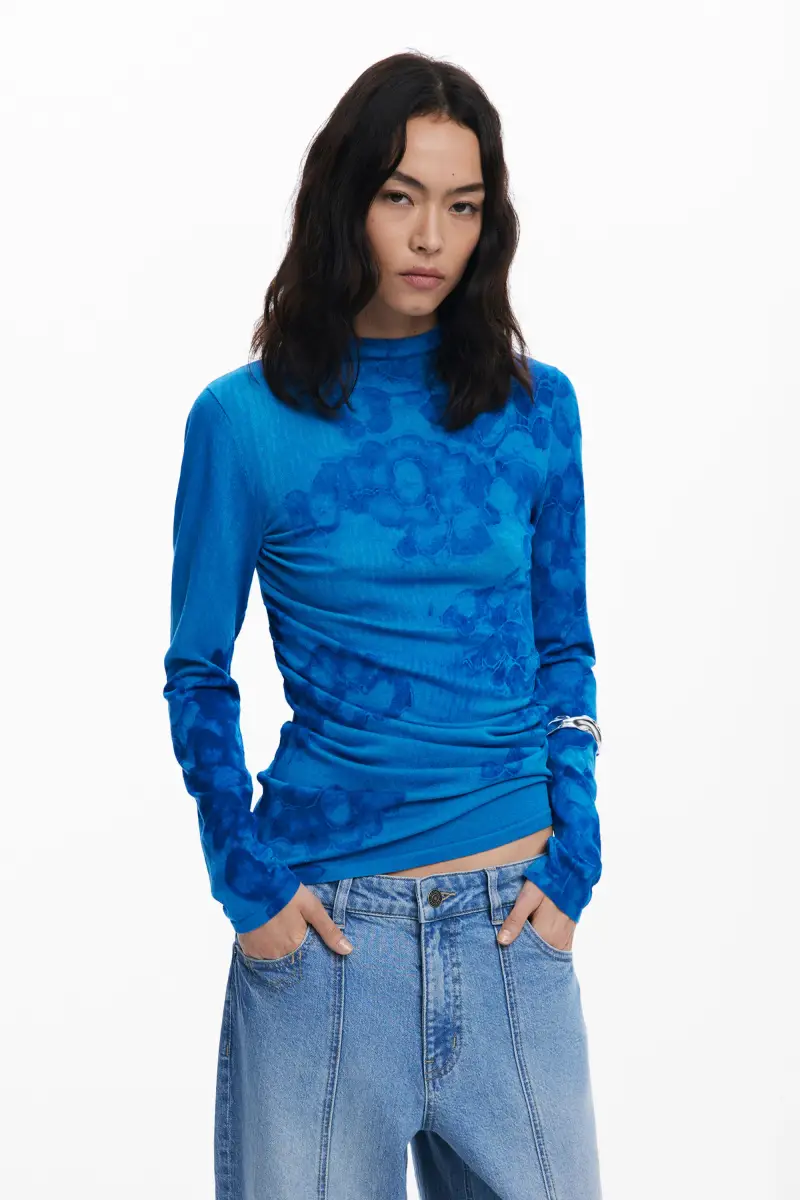 Maglione leggero lungo ad acquerello BLUE