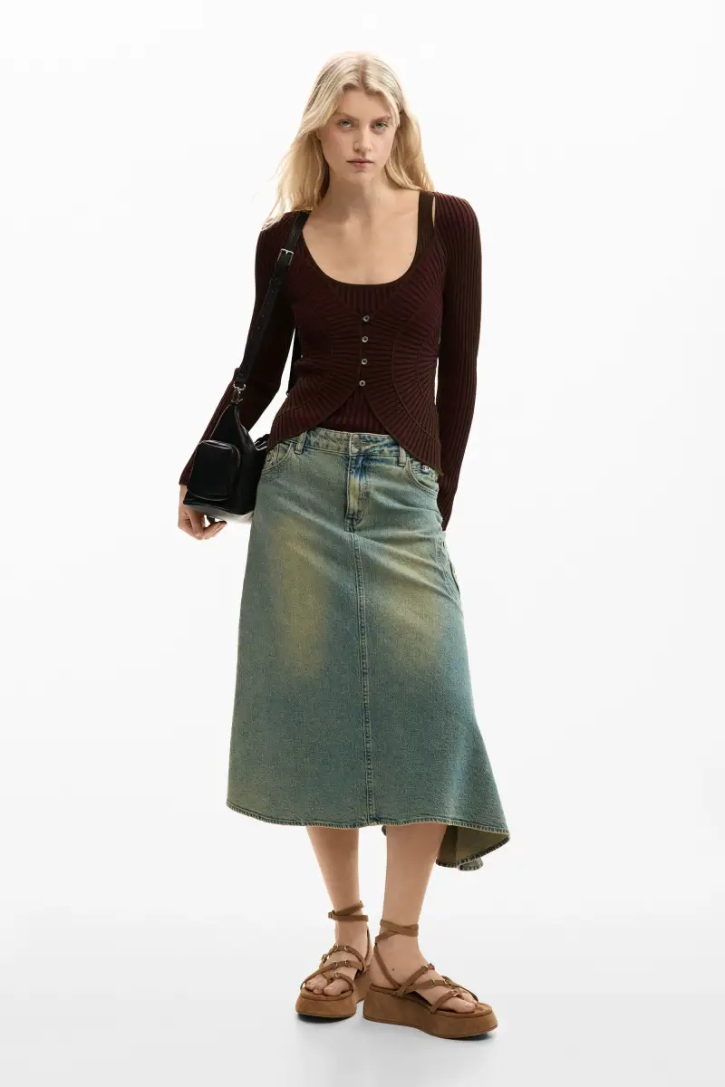 maglione sottile con bottoni BROWN miniatura 2