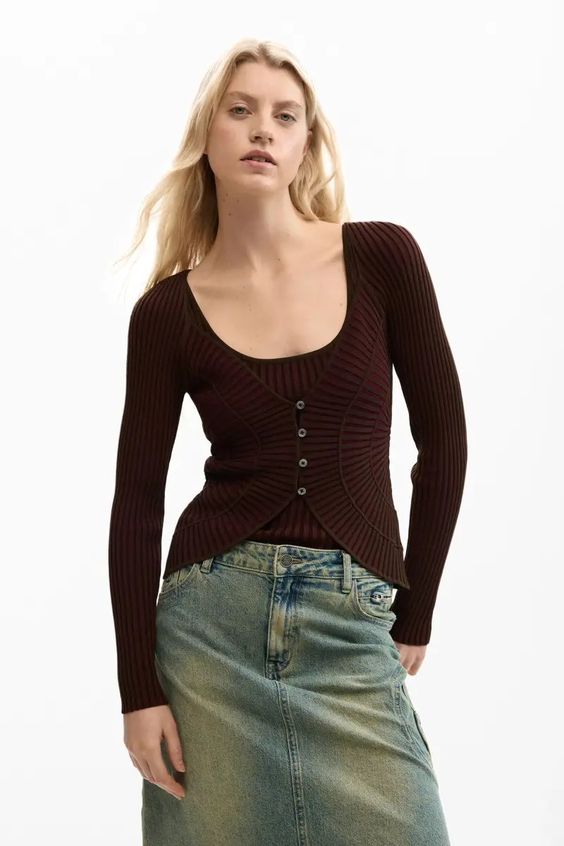 maglione sottile con bottoni BROWN