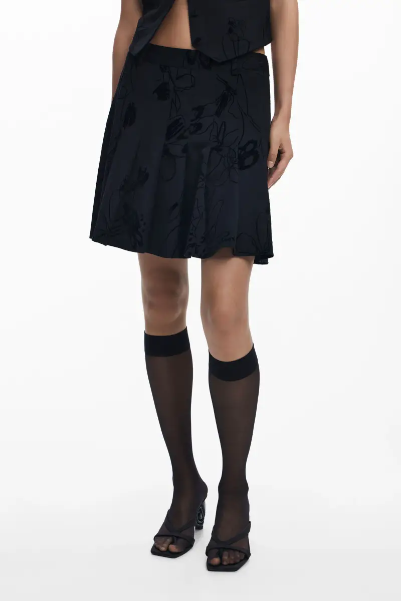 Minigonna a pieghe floccata BLACK miniatura 2