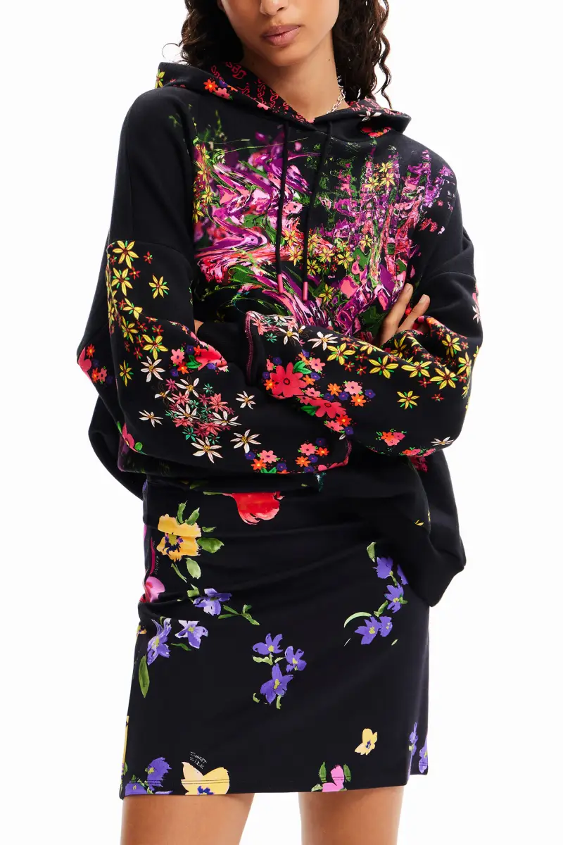 Minigonna elasticizzata fiori BLACK miniatura 2