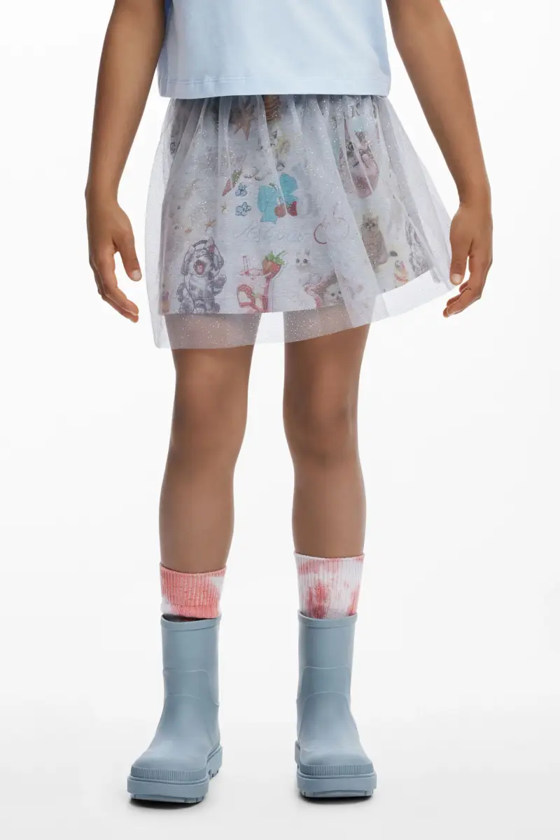 Minigonna in tulle con gatti WHITE miniatura 2