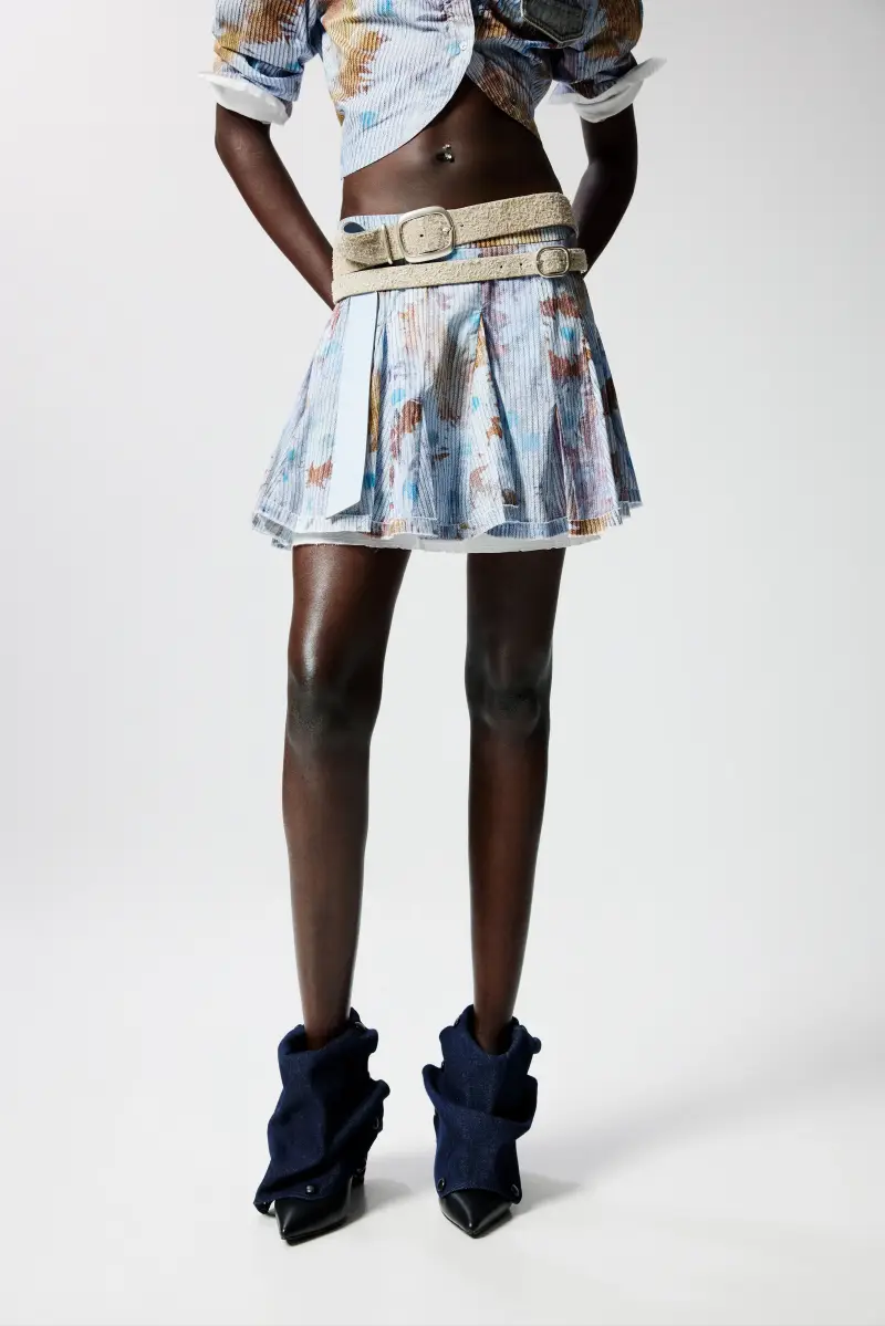 Minigonna plissettata a fiori BLUE miniatura 2