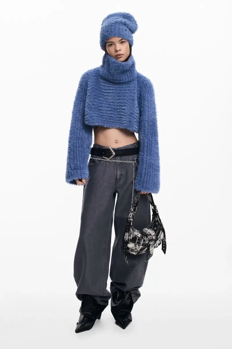 PACK MAGLIONE CROP E CAPPELLO BLUE miniatura 2