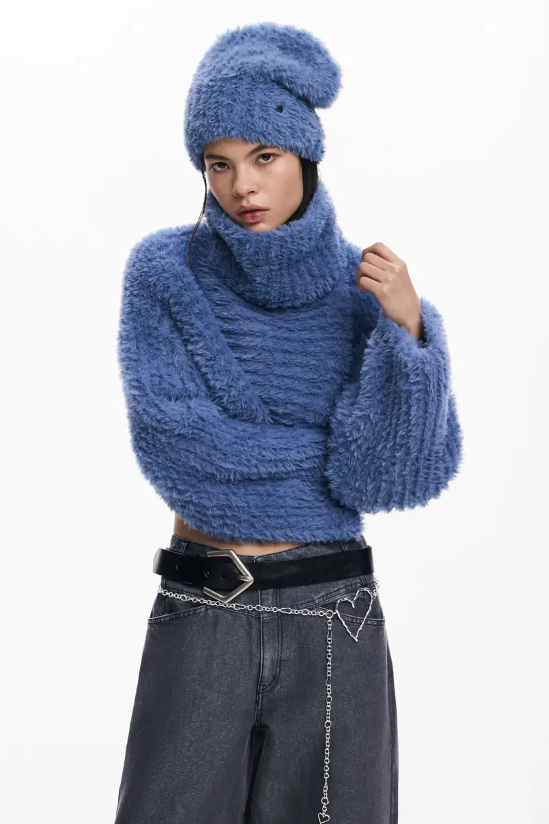 PACK MAGLIONE CROP E CAPPELLO BLUE