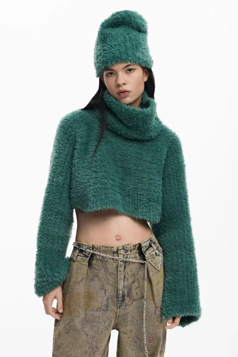 PACK MAGLIONE CROP E CAPPELLO GREEN