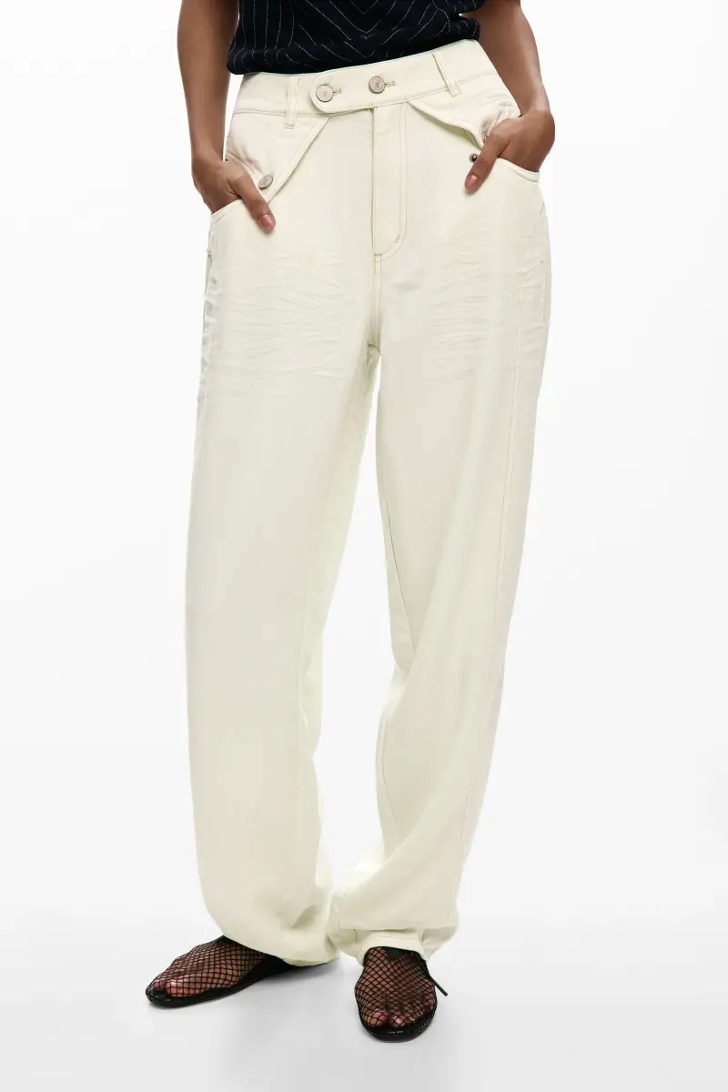 pantalone baggy con bottoni WHITE miniatura 2