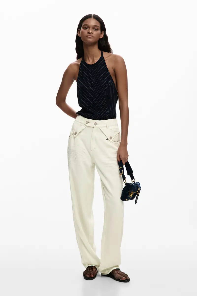 pantalone baggy con bottoni WHITE