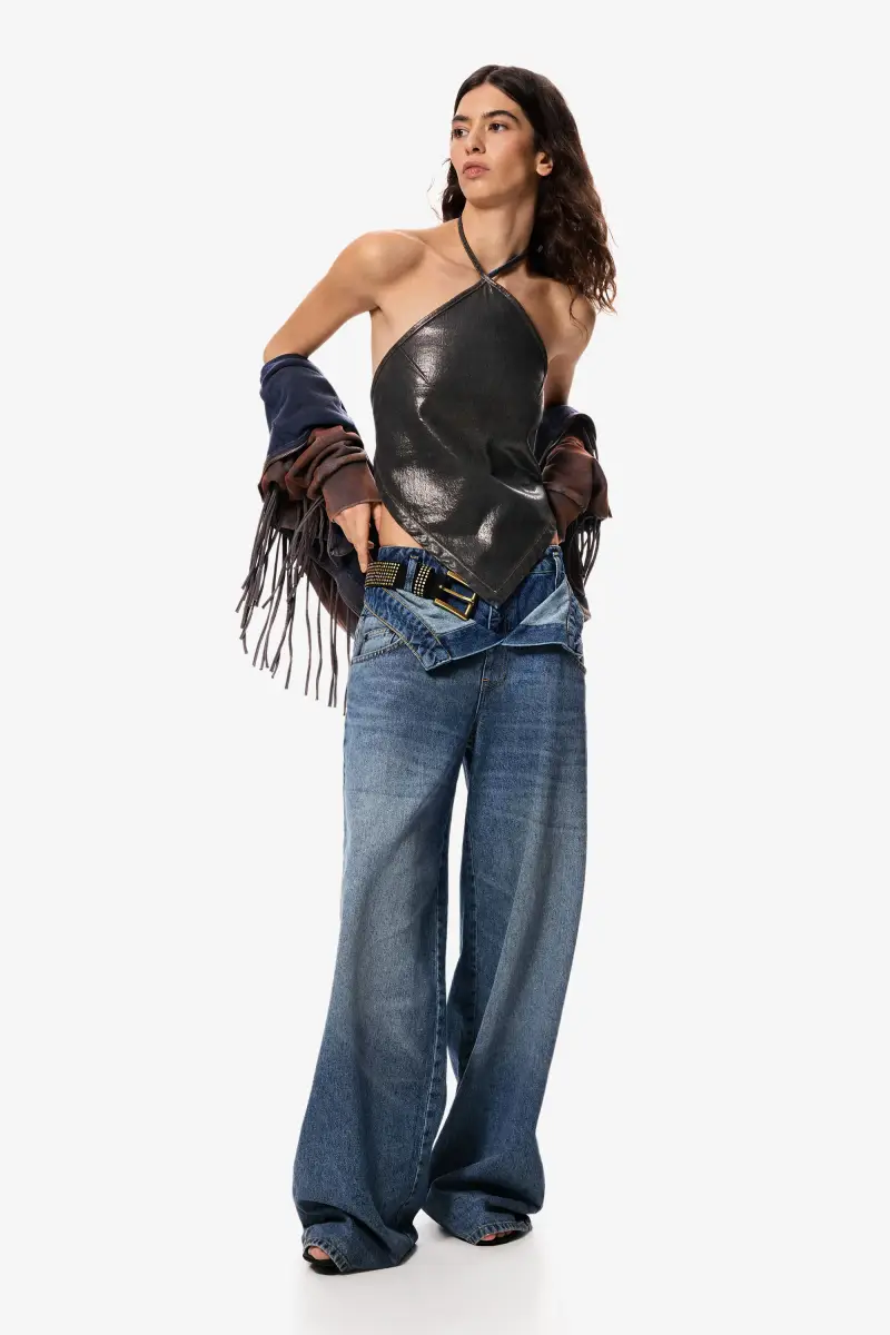 pantalone in denim a doppia cintura BLUE