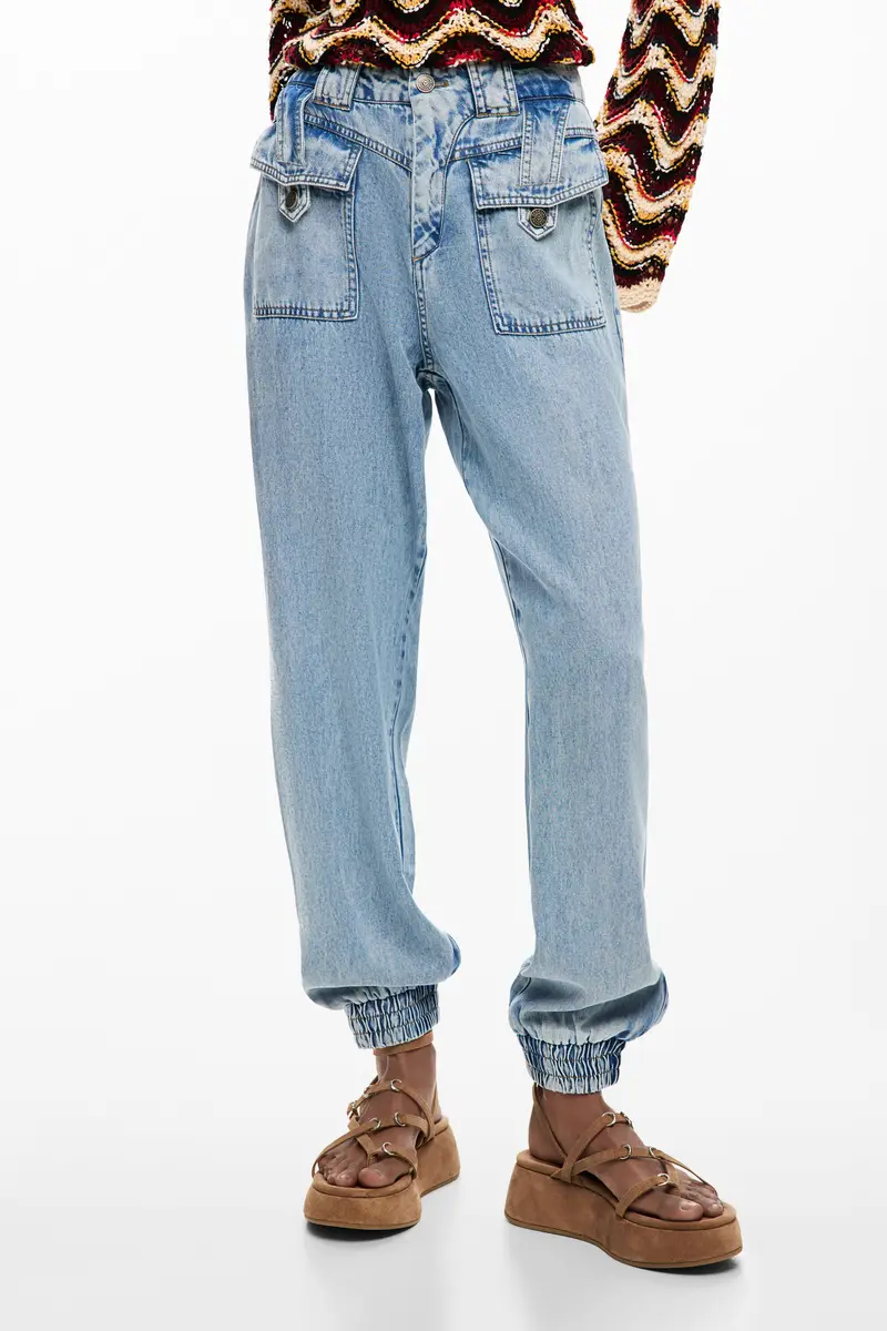 pantalone jogger in denim BLUE miniatura 2