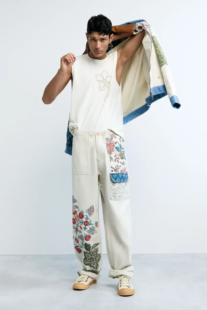 pantalone lungo a fiori WHITE