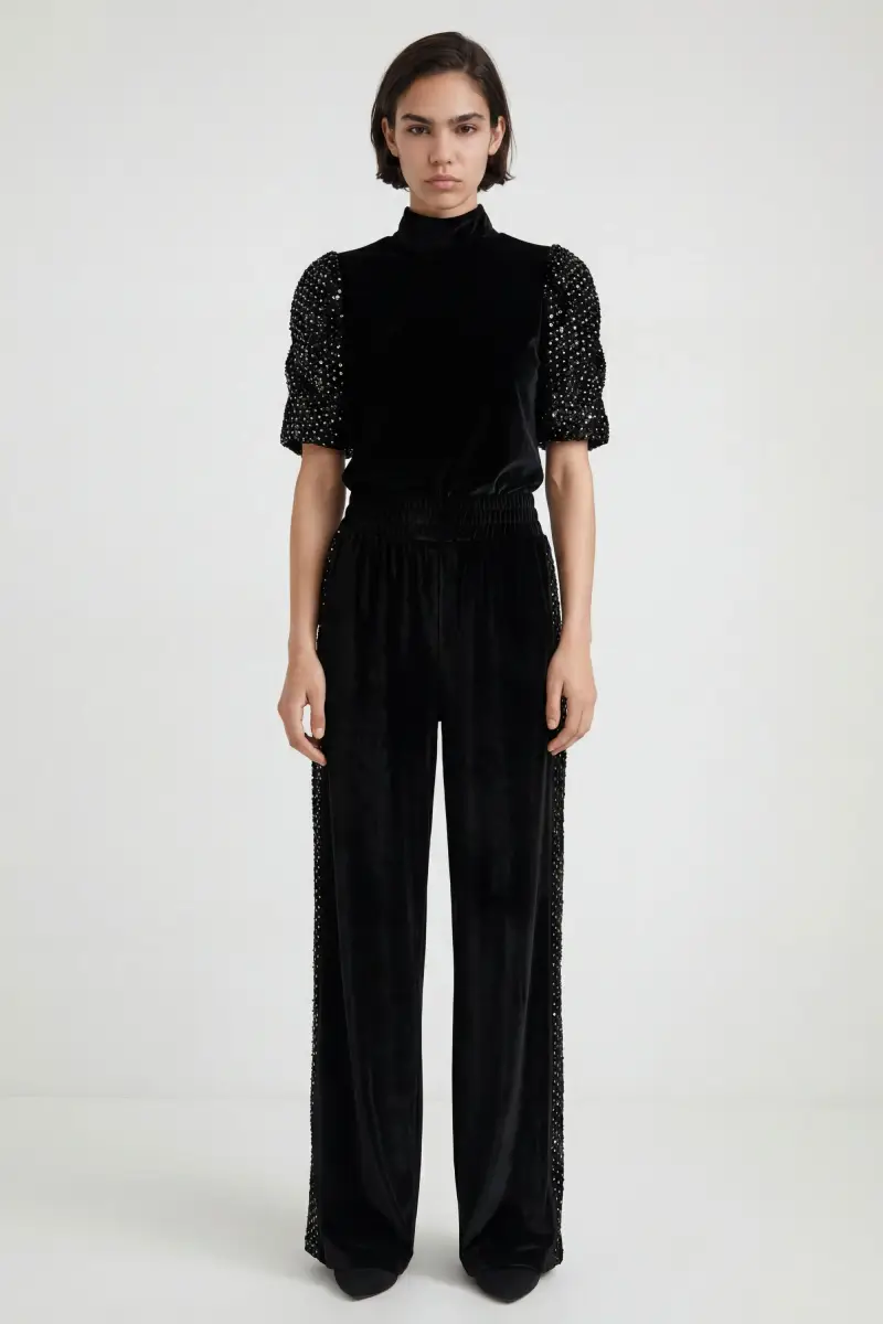 Pantalone palazzo a coste BLACK