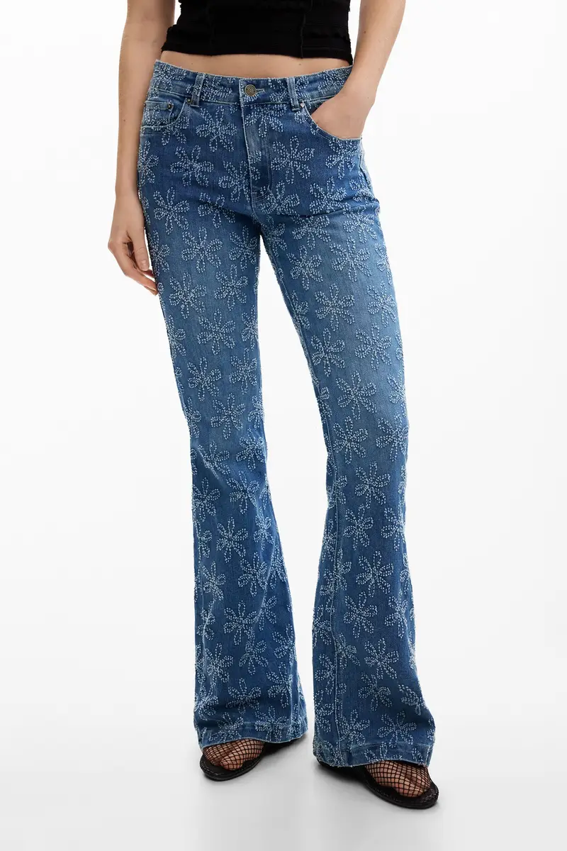 pantaloni a zampa in denim BLUE miniatura 2