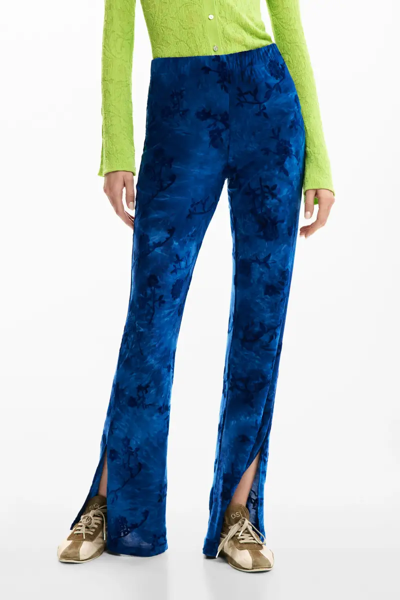 Desigual Pantaloni lunghi a zampa blu con stampa floreale miniatura 2