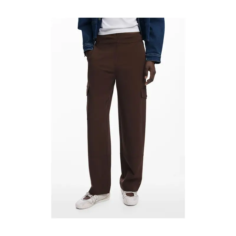 Desigual Pantaloni Donna Marrone con Zip e Logo