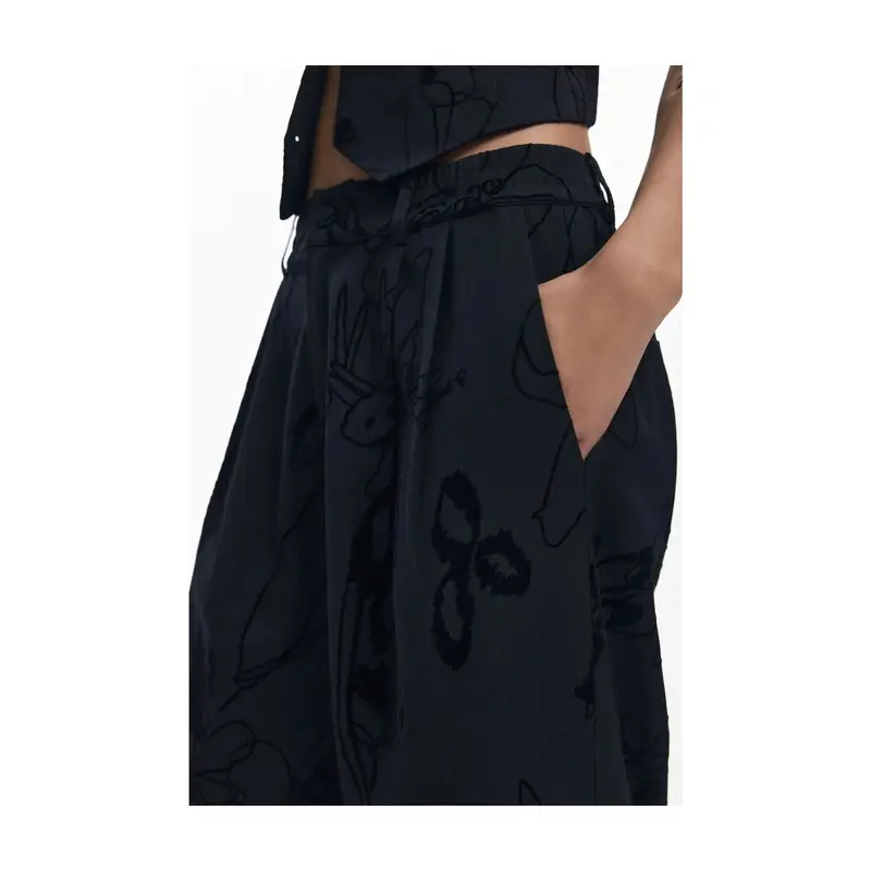 Desigual Pantaloni Donna Nero a Palazzo con Logo miniatura 3