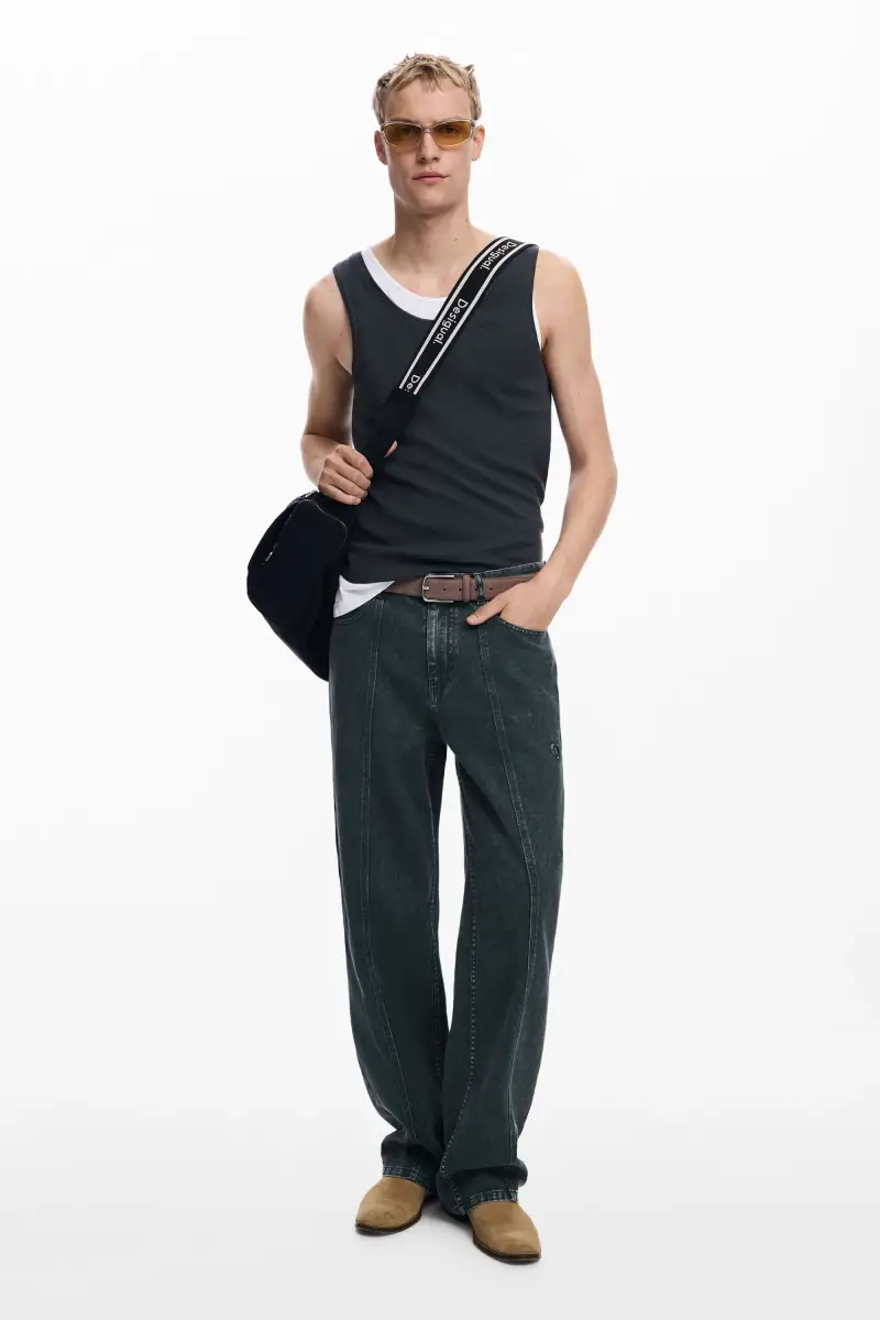 Pantaloni dritti effetto lavato GREEN