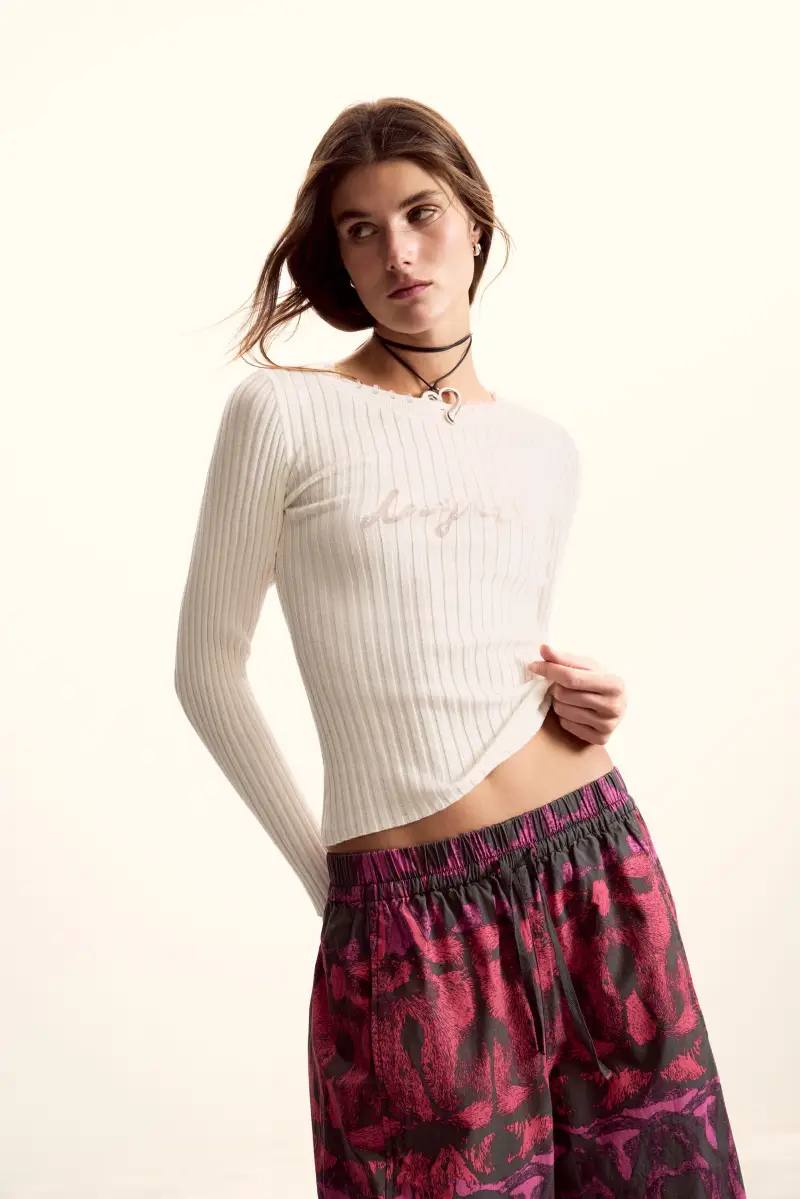 Desigual Pantaloni larghi multicolore con elastico in vita miniatura 2