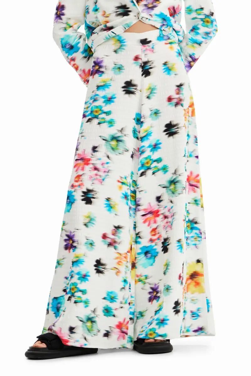 Pantaloni maxi fuori fuoco fiori WHITE miniatura 2