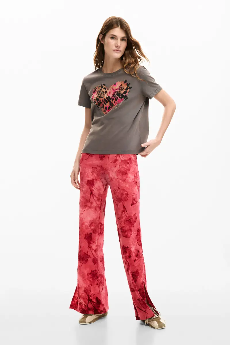 Pantaloni ricamati con fiori RED