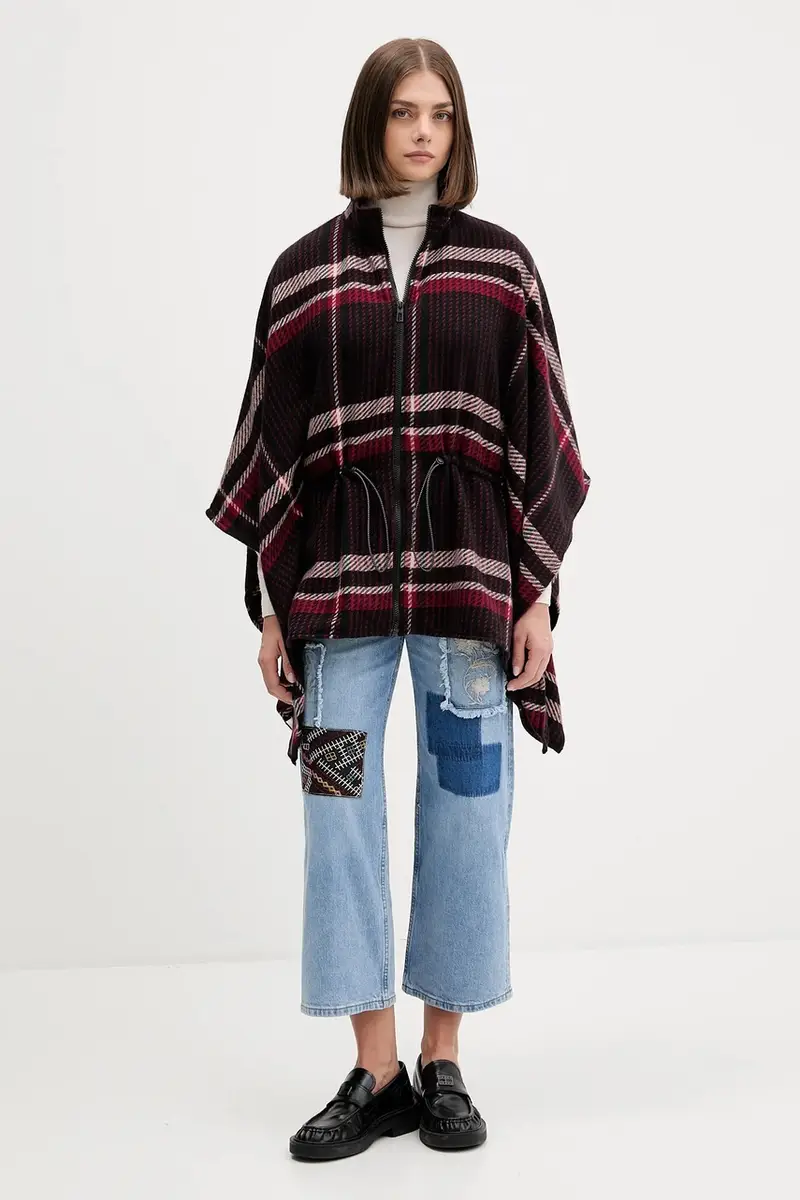 poncho CHECKS ALDAMA colore granata 25WAIA11 miniatura 2