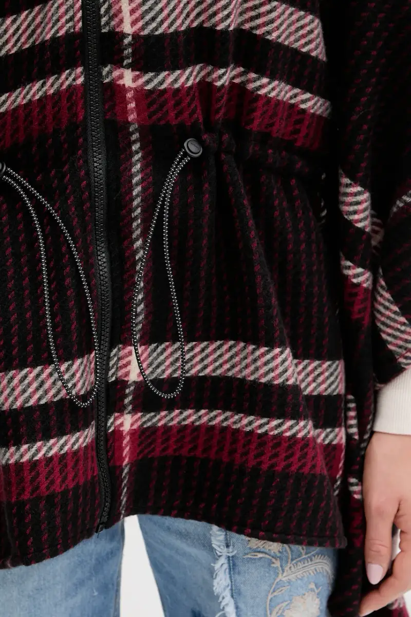 poncho CHECKS ALDAMA colore granata 25WAIA11 miniatura 5