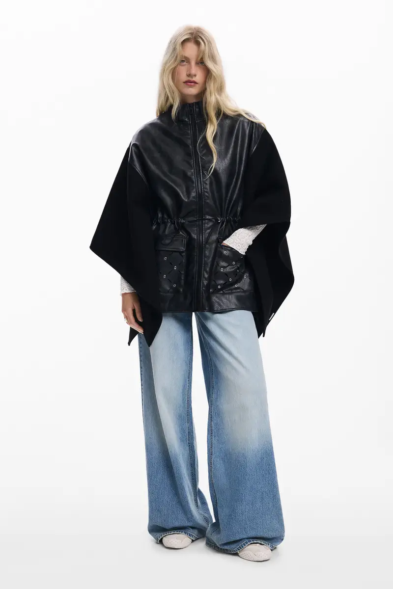 Poncho combinato effetto pelle BLACK