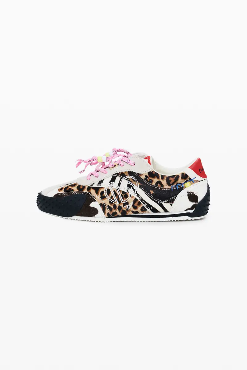 Sneakers patchwork con stampa animalier BLACK