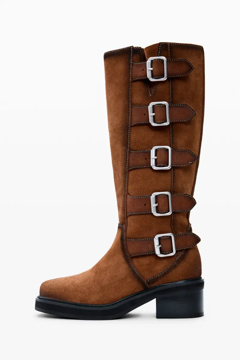 Stivale alto con fibbie in pelle BROWN