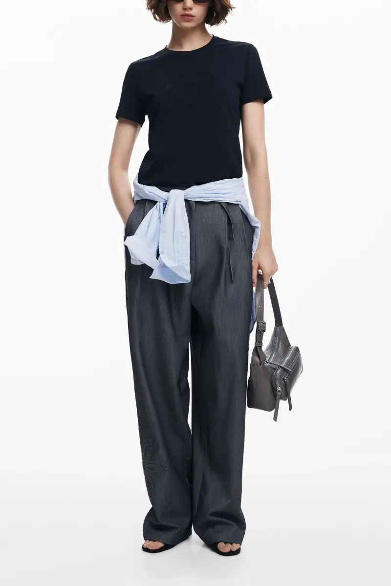 T-shirt con imagotipo in strass BLACK miniatura 2