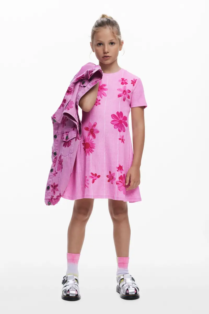 vestito a pieghe con fiori RED